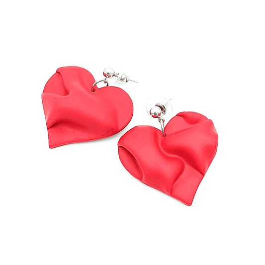 Bloody Red Draped Heart Drop Earrings 4x4x0.5cm