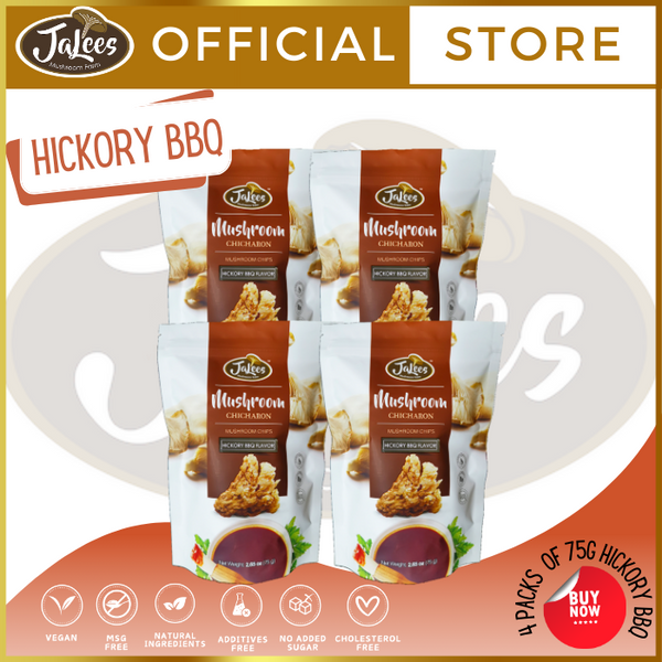 JA Lees Farms Mushroom Chicharon 75g Pack of 4 (Hickory Barbecue) Snack Food/Grocery Package