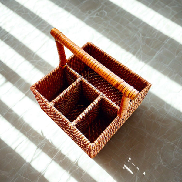 4 COMPARTMENT MULTI PURPOSE CADDY W/ WOOD HANDLE