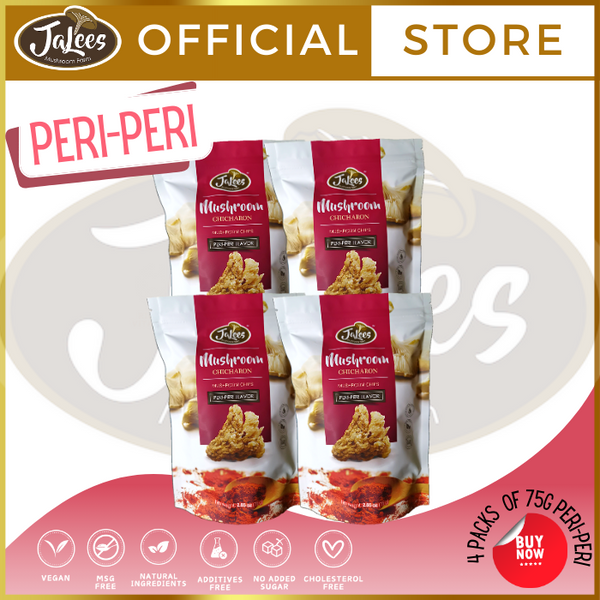 JA Lees Farms Mushroom Chicharon 75g Pack of 4 (Peri Peri) Snack Food/Grocery Package