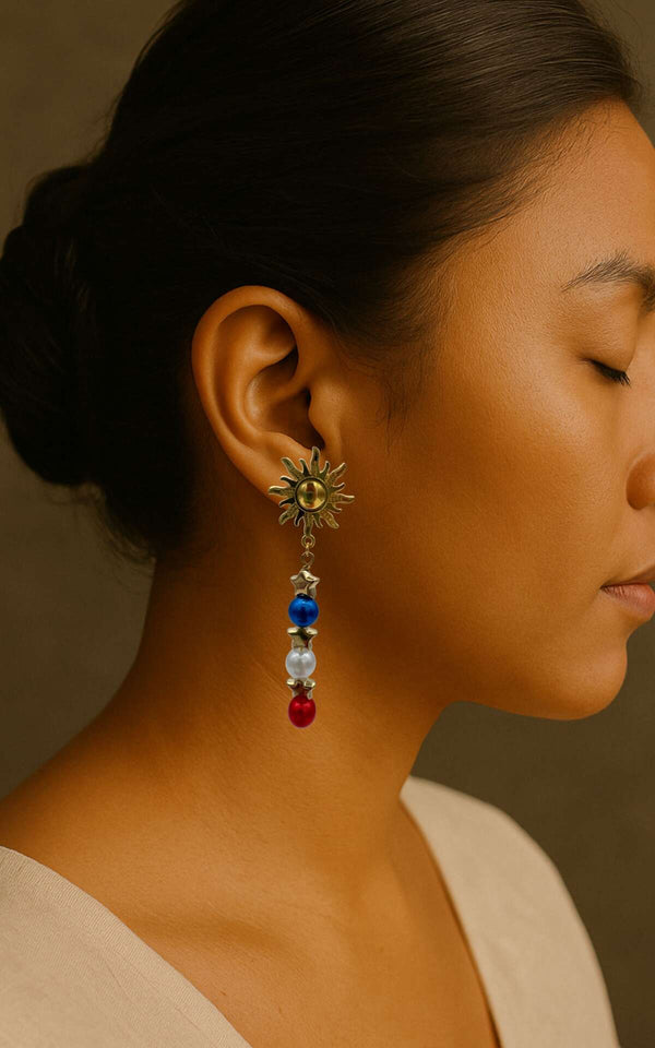 Filipino Earrings Collection – Philippine Flag, Sun & Stars Designs in Silver and Gold Jewelry for Women (Stud, Twist, String & Hook Styles)