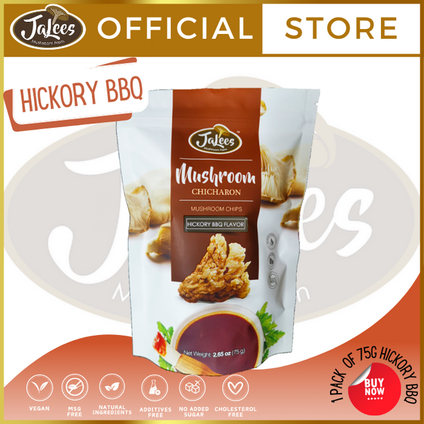 JA Lees Mushroom Chicharon 75g Hickory BBQ Flavor (1 pack) Snack Food/Grocery Package
